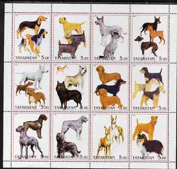 Tatarstan Republic 2001 Dogs perf sheetlet containing complete set of 12 values, unmounted mint, stamps on dogs