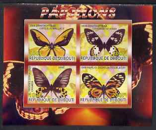 Djibouti 2008 Butterflies #1 imperf sheetlet containing 4 values unmounted mint, stamps on , stamps on  stamps on butterflies