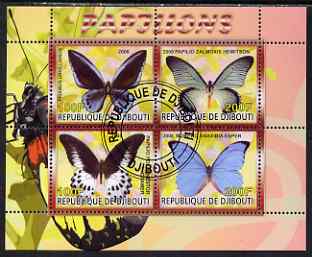 Djibouti 2008 Butterflies #2 perf sheetlet containing 4 values fine cto used, stamps on butterflies