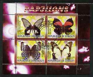 Djibouti 2008 Butterflies #3 perf sheetlet containing 4 values fine cto used, stamps on , stamps on  stamps on butterflies