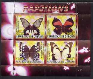 Djibouti 2008 Butterflies #3 perf sheetlet containing 4 values unmounted mint, stamps on butterflies