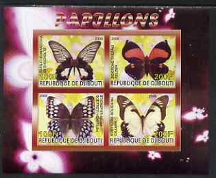 Djibouti 2008 Butterflies #3 imperf sheetlet containing 4 values unmounted mint, stamps on , stamps on  stamps on butterflies