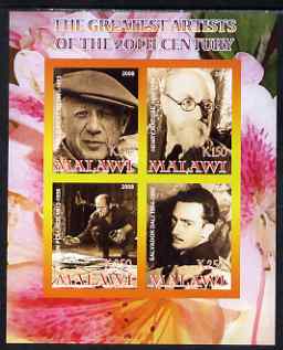 Malawi 2008 Great Artists of the 20th Century imperf sheetlet containing 4 values unmounted mint, stamps on , stamps on  stamps on personalities, stamps on  stamps on arts, stamps on  stamps on picasso, stamps on  stamps on dali, stamps on  stamps on matisse, stamps on  stamps on pollock
