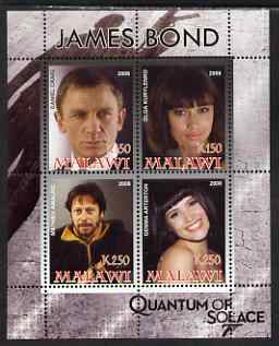 Malawi 2008 James Bond - Quantum of Solace perf sheetlet containing 4 values unmounted mint, stamps on , stamps on  stamps on personalities, stamps on  stamps on films, stamps on  stamps on cinema, stamps on  stamps on movies, stamps on  stamps on  spy , stamps on  stamps on 