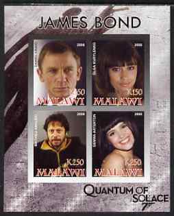 Malawi 2008 James Bond - Quantum of Solace imperf sheetlet containing 4 values unmounted mint, stamps on , stamps on  stamps on personalities, stamps on  stamps on films, stamps on  stamps on cinema, stamps on  stamps on movies, stamps on  stamps on  spy , stamps on  stamps on 