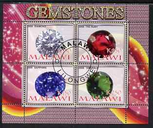 Malawi 2008 Gemstones perf sheetlet containing 4 values fine cto used, stamps on minerals