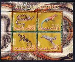 Malawi 2008 African Reptiles perf sheetlet containing 4 values unmounted mint, stamps on reptiles, stamps on snakes, stamps on lizards, stamps on frogs