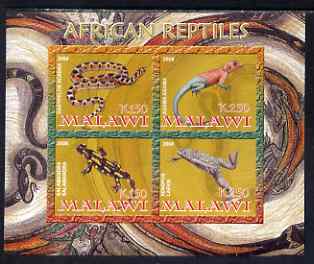 Malawi 2008 African Reptiles imperf sheetlet containing 4 values unmounted mint, stamps on , stamps on  stamps on reptiles, stamps on  stamps on snakes, stamps on  stamps on lizards, stamps on  stamps on frogs