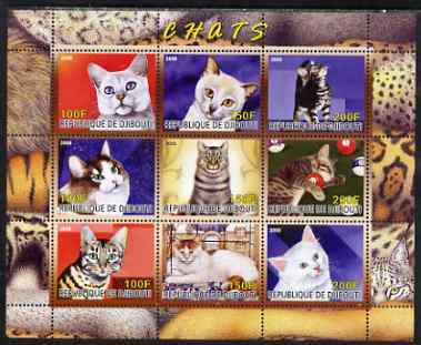 Djibouti 2008 Domestic Cats perf sheetlet containing 9 values unmounted mint, stamps on , stamps on  stamps on cats