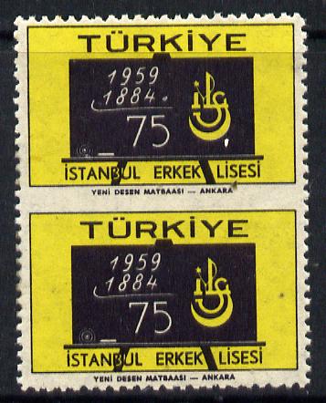 Turkey 1959  Boys High School vert pair imperf between, SG 1842var, stamps on , stamps on  stamps on education    blackboard