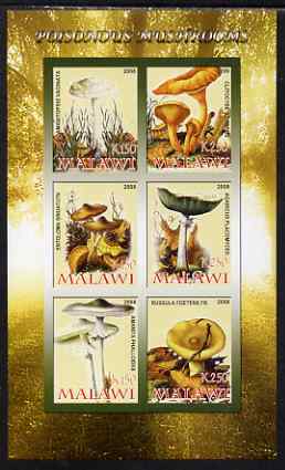 Malawi 2008 Poisonous Mushrooms imperf sheetlet containing 6 values unmounted mint, stamps on , stamps on  stamps on fungi