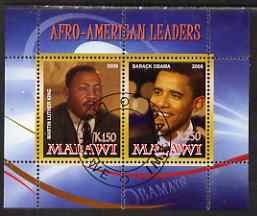 Malawi 2008 Afro-American Leaders #2 - Barack Obama & Martin Luther King perf sheetlet containing 2 values fine cto used, stamps on , stamps on  stamps on personalities, stamps on  stamps on constitutions, stamps on  stamps on usa presidents, stamps on  stamps on obama, stamps on  stamps on peace