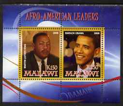 Malawi 2008 Afro-American Leaders #2 - Barack Obama & Martin Luther King perf sheetlet containing 2 values unmounted mint, stamps on personalities, stamps on constitutions, stamps on usa presidents, stamps on obama, stamps on peace