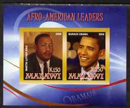 Malawi 2008 Afro-American Leaders #2 - Barack Obama & Martin Luther King imperf sheetlet containing 2 values unmounted mint, stamps on , stamps on  stamps on personalities, stamps on  stamps on constitutions, stamps on  stamps on usa presidents, stamps on  stamps on obama, stamps on  stamps on peace