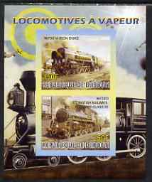 Djibouti 2008 Steam Locos #1 - Iron Duke & BR Standard 5S imperf sheetlet containing 2 values unmounted mint, stamps on , stamps on  stamps on railways