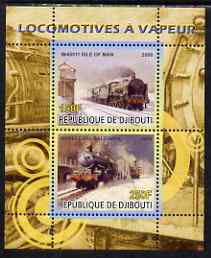 Djibouti 2008 Steam Locos #4 - Isle of Man & Earl Baldwin perf sheetlet containing 2 values unmounted mint, stamps on , stamps on  stamps on railways