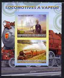 Djibouti 2008 Steam Locos #5 - Salisbury & Duchess of Buccleuch imperf sheetlet containing 2 values unmounted mint, stamps on , stamps on  stamps on railways