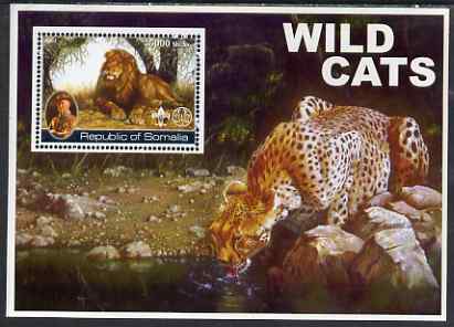 Somalia 2002 Wild Cats #02 perf s/sheet (also showing Baden Powell and Scout & Guide Logos) unmounted mint, stamps on , stamps on  stamps on cats, stamps on  stamps on lions, stamps on  stamps on scouts, stamps on  stamps on guides