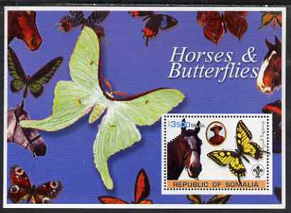Somalia 2003 Horses & Butterflies (also showing Baden Powell and Scout & Guide Logos) perf s/sheet unmounted mint, stamps on horses, stamps on butterflies, stamps on scouts