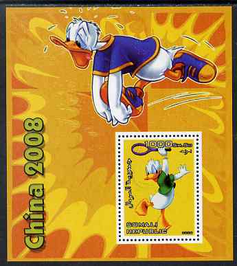 Somalia 2006 Beijing Olympics (China 2008) #04 - Donald Duck Sports - Running & Tennis perf souvenir sheet unmounted mint. Note this item is privately produced and is offered purely on its thematic appeal, stamps on , stamps on  stamps on disney, stamps on  stamps on entertainments, stamps on  stamps on films, stamps on  stamps on cinema, stamps on  stamps on cartoons, stamps on  stamps on sport, stamps on  stamps on stamp exhibitions, stamps on  stamps on running, stamps on  stamps on tennis, stamps on  stamps on , stamps on  stamps on olympics