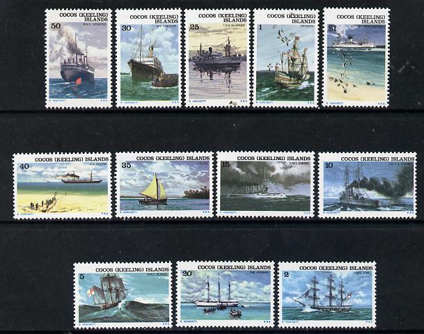 Cocos (Keeling) Islands 1976 Ships set of 12 unmounted mint, SG 20-31, stamps on , stamps on  stamps on ships, stamps on  stamps on cable