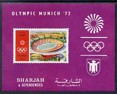 Sharjah 1971 Munich Olympics (Stadium) 6r imperf m/sheet unmounted mint, Mi BL 90B, stamps on , stamps on  stamps on olympics, stamps on  stamps on stadia