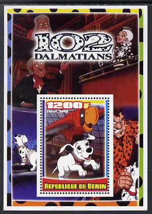 Benin 2005 Disney's 102 Dalmations #4 perf m/sheet unmounted mint. Note this item is privately produced and is offered purely on its thematic appeal, stamps on disney, stamps on filmes, stamps on cinema, stamps on movies, stamps on cartoons, stamps on dogs, stamps on 