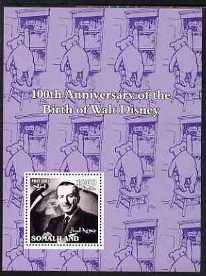 Somaliland 2002 Birth Centenary of Walt Disney #02 perf m/sheet (lilac background with Winnie the Pooh) unmounted mint, stamps on films, stamps on cinema, stamps on disney, stamps on personalities, stamps on pooh, stamps on bears, stamps on honey