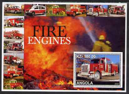 Angola 2002 Fire Engines perf s/sheet #01 unmounted mint, stamps on fire