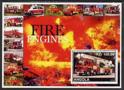 Angola 2002 Fire Engines perf s/sheet #02 unmounted mint, stamps on fire