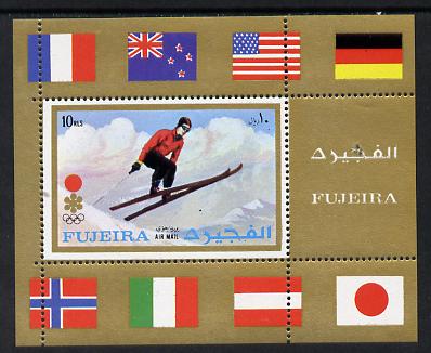 Fujeira 1972 Winter Olympics (Skiing) m/sheet unmounted mint (Mi BL 100A) , stamps on sport       flags    skiing        olympics