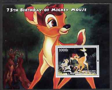 Benin 2004 75th Birthday of Mickey Mouse - Bambi perf m/sheet unmounted mint, stamps on disney, stamps on films, stamps on cinema, stamps on 