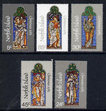 Norfolk Island 1983 Christmas (The Gospels) set of 5 unmounted mint, SG 309-13, stamps on christmas, stamps on religion, stamps on bibles, stamps on stained glass, stamps on 