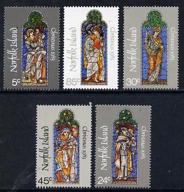 Norfolk Island 1983 Christmas (The Gospels) set of 5 unmounted mint, SG 309-13, stamps on christmas, stamps on religion, stamps on bibles, stamps on stained glass, stamps on 