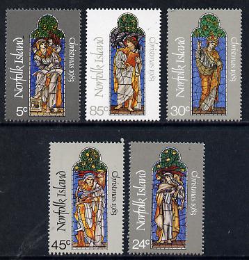 Norfolk Island 1983 Christmas (The Gospels) set of 5 unmounted mint, SG 309-13, stamps on , stamps on  stamps on christmas, stamps on religion, stamps on bibles, stamps on stained glass, stamps on 