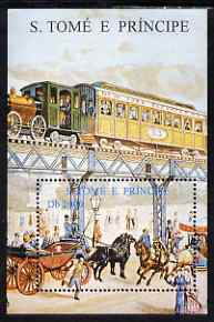 St Thomas & Prince Islands 1999 Early Railways perf m/sheet unmounted mint. Note this item is privately produced and is offered purely on its thematic appeal, stamps on railways, stamps on horses