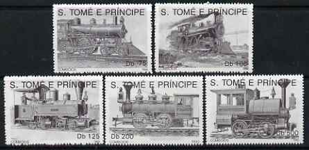 St Thomas & Prince Islands 1992 Steam Locos perf set of 5 values unmounted mint. Note this item is privately produced and is offered purely on its thematic appeal, stamps on , stamps on  stamps on railways