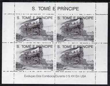 St Thomas & Prince Islands 1992 Steam Locos perf sheetlet containing 4 x 100 Db values unmounted mint. Note this item is privately produced and is offered purely on its t..., stamps on railways