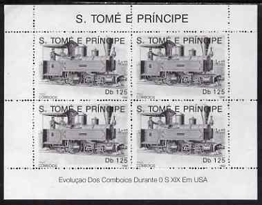 St Thomas & Prince Islands 1992 Steam Locos perf sheetlet containing 4 x 125 Db values unmounted mint. Note this item is privately produced and is offered purely on its thematic appeal, stamps on railways