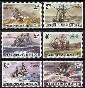 Norfolk Island 1982 Shipwrecks set of 6 unmounted mint, SG 287-92, stamps on , stamps on  stamps on ships    shipwrecks    disaster    rescue