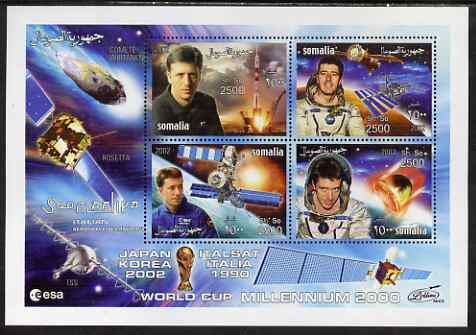 Somalia 2002 Space - Roberto Vittori perf sheetlet containing 4 values, unmounted mint. Note this item is privately produced and is offered purely on its thematic appeal, stamps on personalities, stamps on millennium, stamps on football, stamps on space, stamps on  esa , stamps on satellites, stamps on rockets, stamps on 