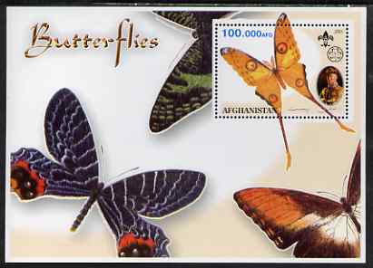 Afghanistan 2001 Butterflies #03 perf s/sheet (also showing Baden Powell and Scout & Guide Logos) unmounted mint. Note this item is privately produced and is offered purely on its thematic appeal, it has no postal validity, stamps on , stamps on  stamps on butterflies, stamps on  stamps on scouts, stamps on  stamps on guides