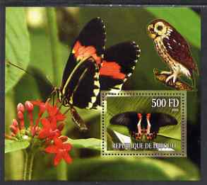 Djibouti 2006 Owl & Butterfly #3 perf m/sheet unmounted mint, stamps on , stamps on  stamps on birds of prey, stamps on  stamps on owls, stamps on  stamps on birds, stamps on  stamps on butterflies