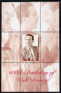 Angola 2001 Birth Centenary of Walt Disney perf s/sheet #1 unmounted mint. Note this item is privately produced and is offered purely on its thematic appeal, stamps on personalities, stamps on movies, stamps on films, stamps on disney, stamps on cinema, stamps on 