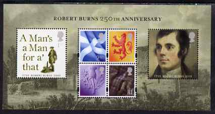 Great Britain 2009 Robert Burns 250th Anniversary perf m/sheet unmounted mint, stamps on , stamps on  stamps on literature, stamps on  stamps on personalities, stamps on  stamps on masonics, stamps on  stamps on scots, stamps on  stamps on scotland, stamps on  stamps on poetry, stamps on  stamps on masonry, stamps on  stamps on burns