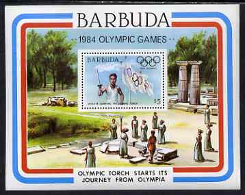 Barbuda 1984 Olympic Games $5 (Flag & Torch) perf m/sheet unmounted mint, SG MS734, stamps on sport, stamps on olympics, stamps on ancient greece