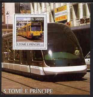 St Thomas & Prince Islands 2003 Trams perf s/sheet containing 1 value unmounted mint , stamps on railways