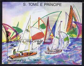 St Thomas & Prince Islands 1989 Barcelona '92 50Db m/sheet (Sailing) unmounted mint, stamps on olympics, stamps on sailing