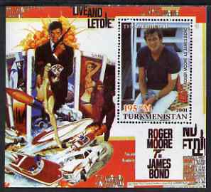 Turkmenistan 2001 Icons of the 20th Century - James Bond perf s/sheet featuring Roger Moore unmounted mint, stamps on personalities, stamps on cinema, stamps on entertainments, stamps on millennium, stamps on films, stamps on movies, stamps on  spy , stamps on 