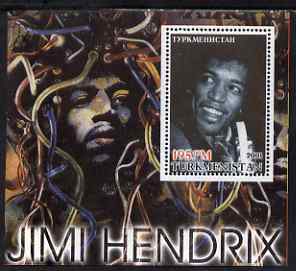 Turkmenistan 2001 Icons of the 20th Century - Jimi Hendrixperf s/sheet unmounted mint, stamps on , stamps on  stamps on personalities, stamps on  stamps on pops, stamps on  stamps on music, stamps on  stamps on films, stamps on  stamps on cinema, stamps on  stamps on films, stamps on  stamps on movies